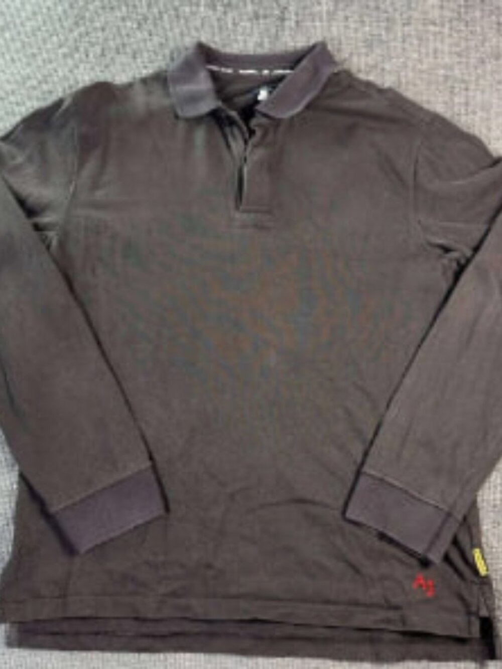 Armani Jeans Polo Shirt Mens L Black Long Sleeve Cotton Logo J439